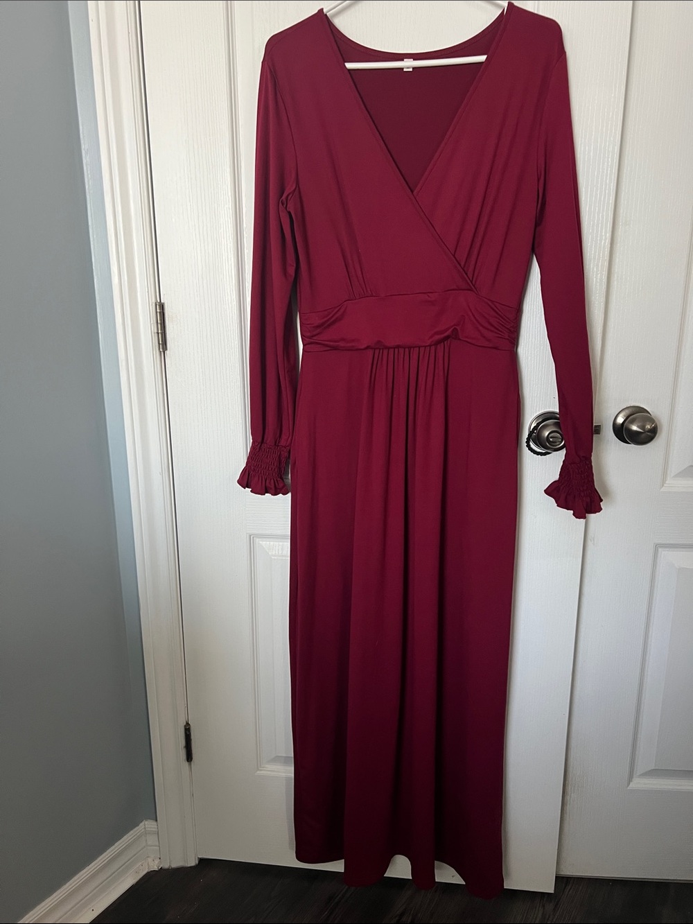 Wrap-Front Maxi Dress in Deep Burgundy